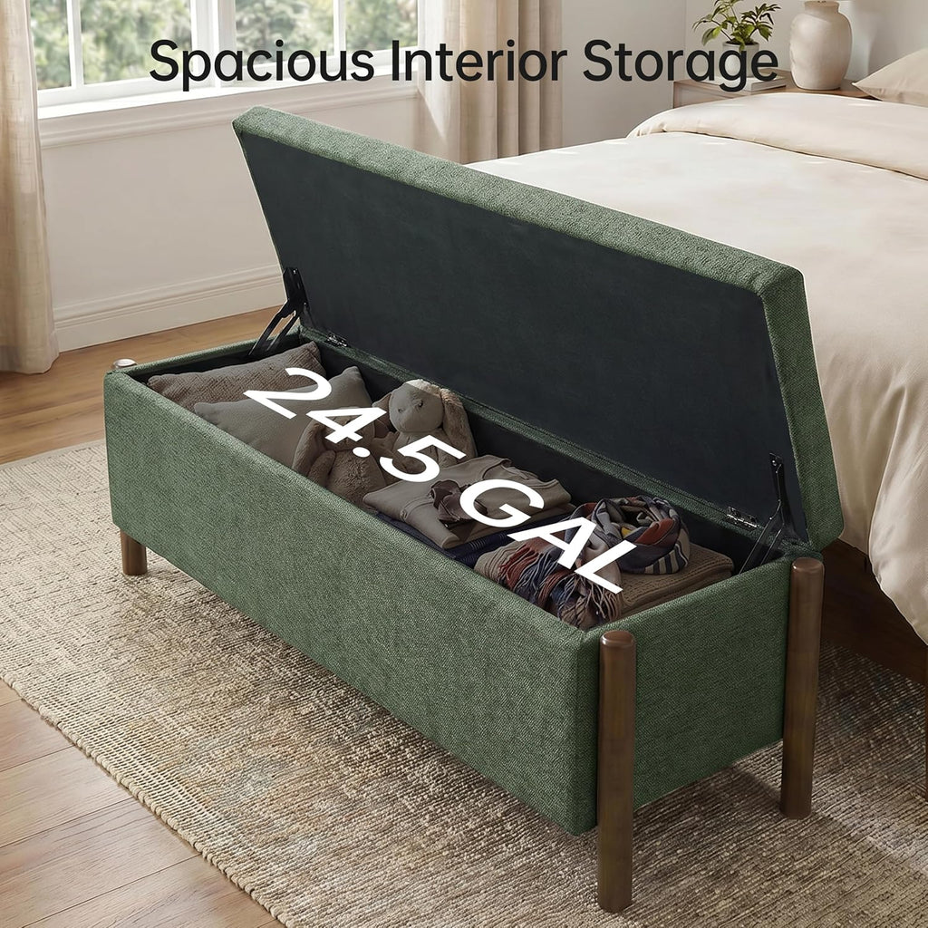 Green Fabric Wooden Storage Bench