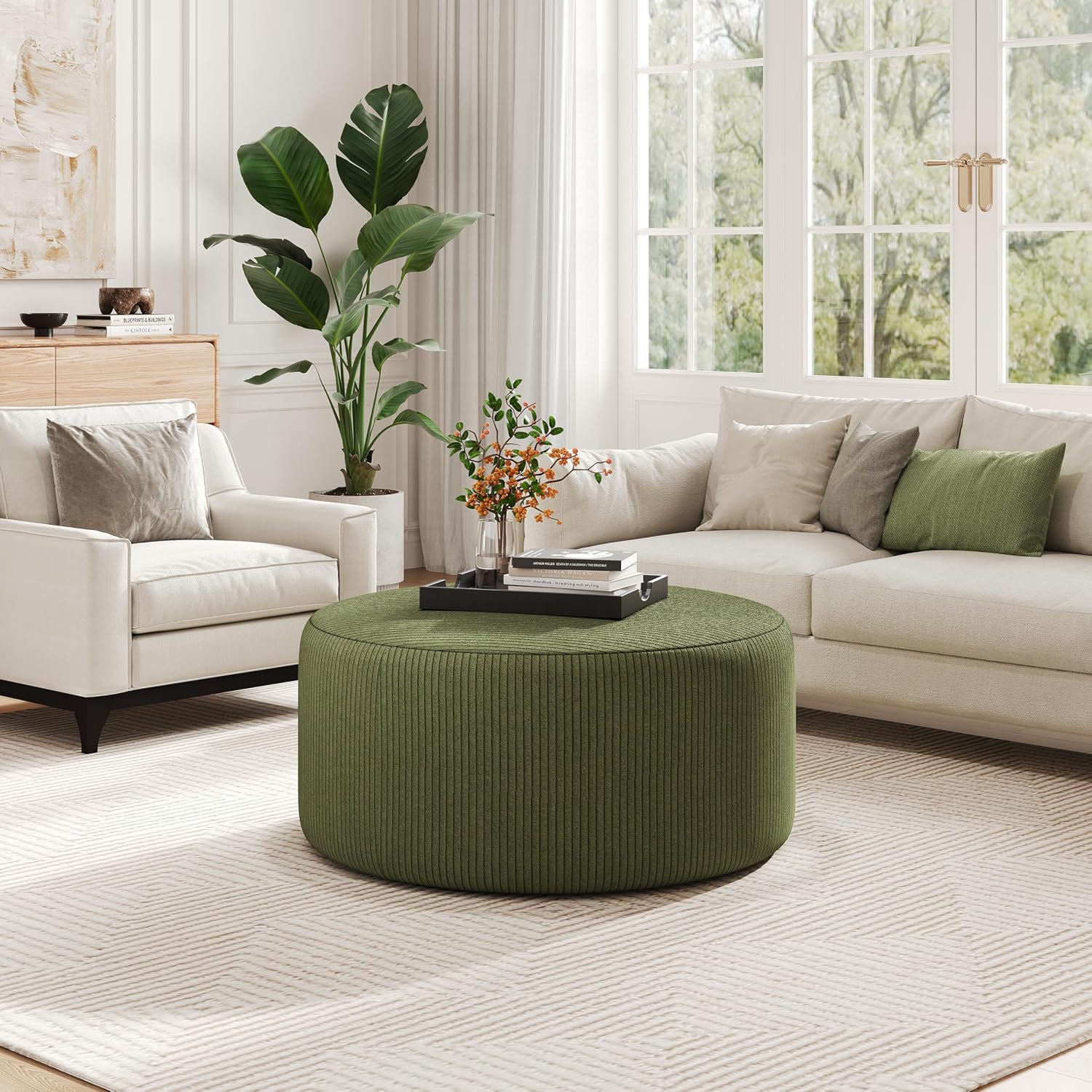 Olive Green Corduroy Ottoman