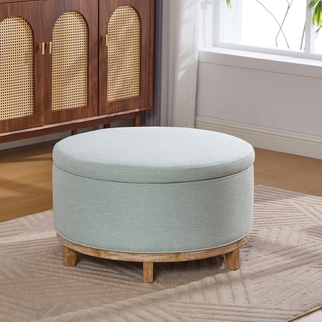 Mint Green Round Storage Ottoman