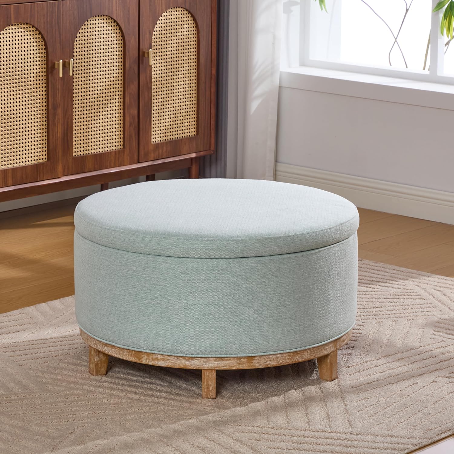 Mint Green Round Storage Ottoman