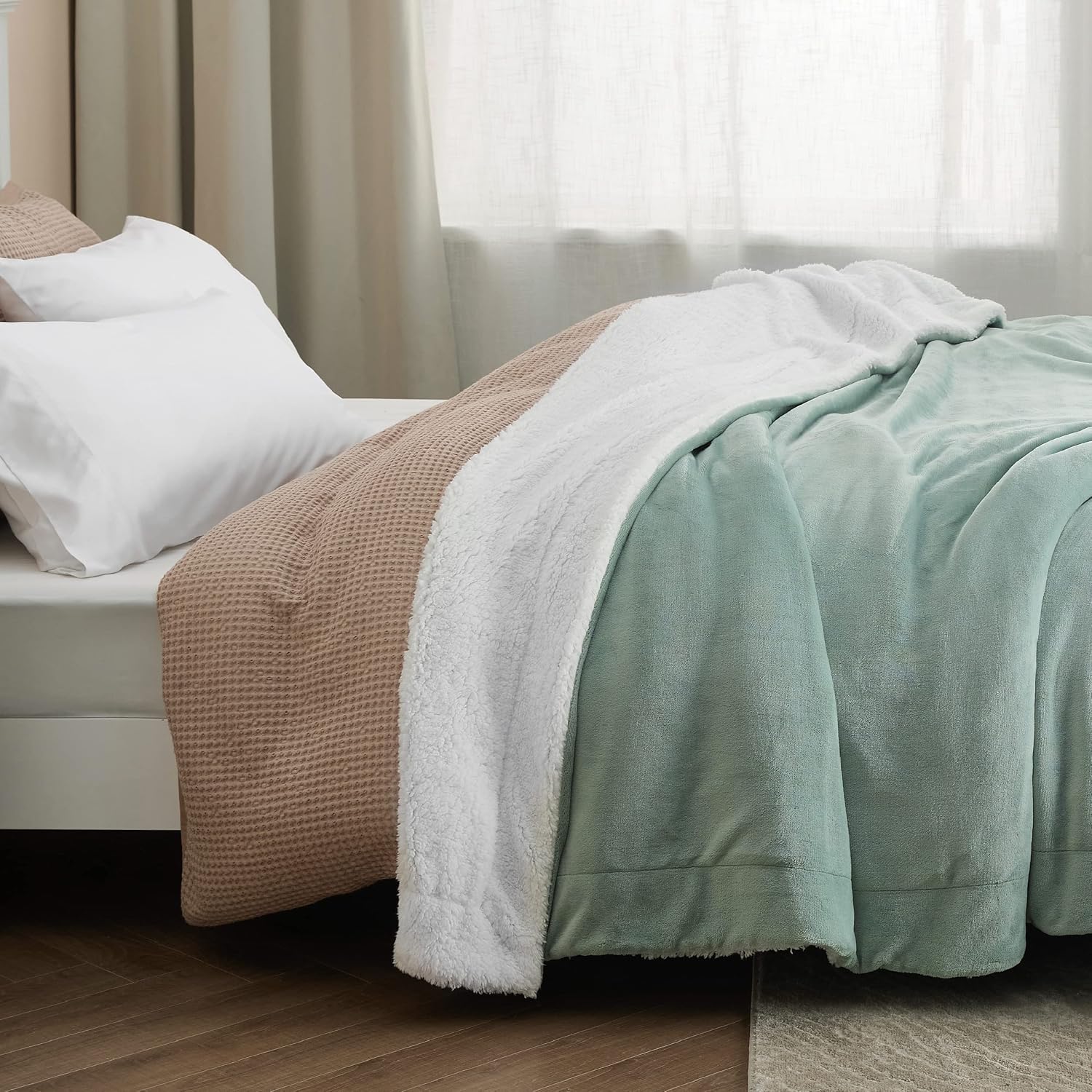 Sage Green Thick Sherpa Fleece Blanket