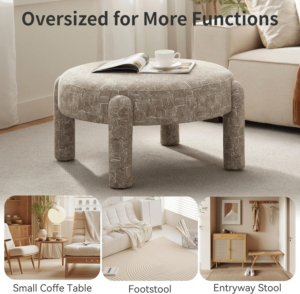 Brown Round Chenille Ottoman