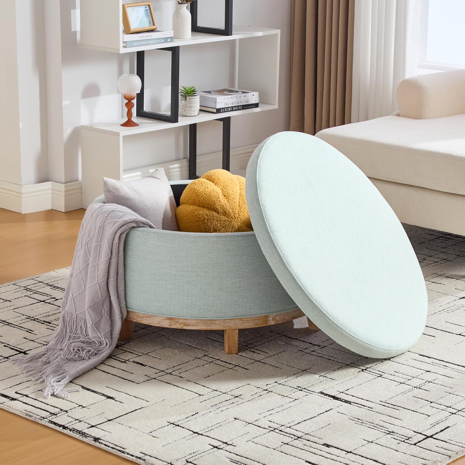 Mint Green Round Storage Ottoman