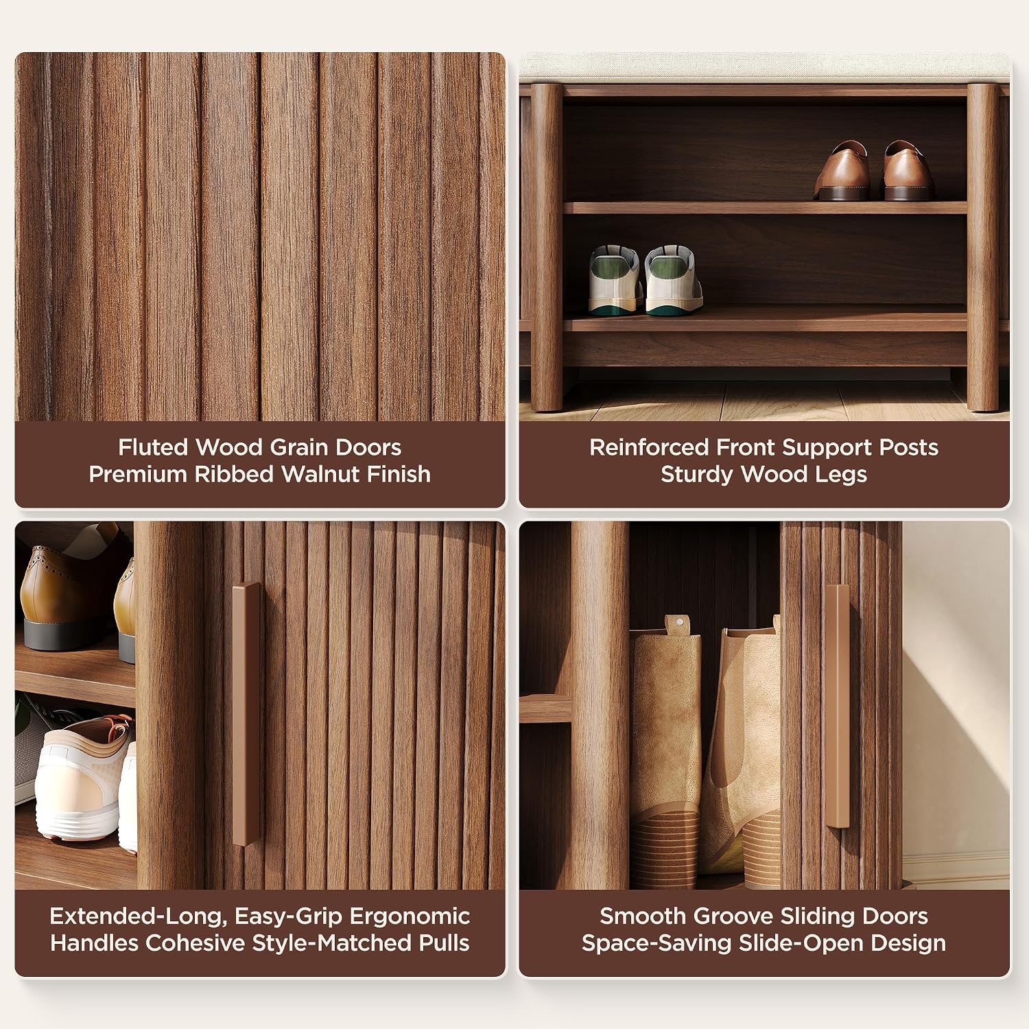 Walnut Cushioned Shoe Storage Bench