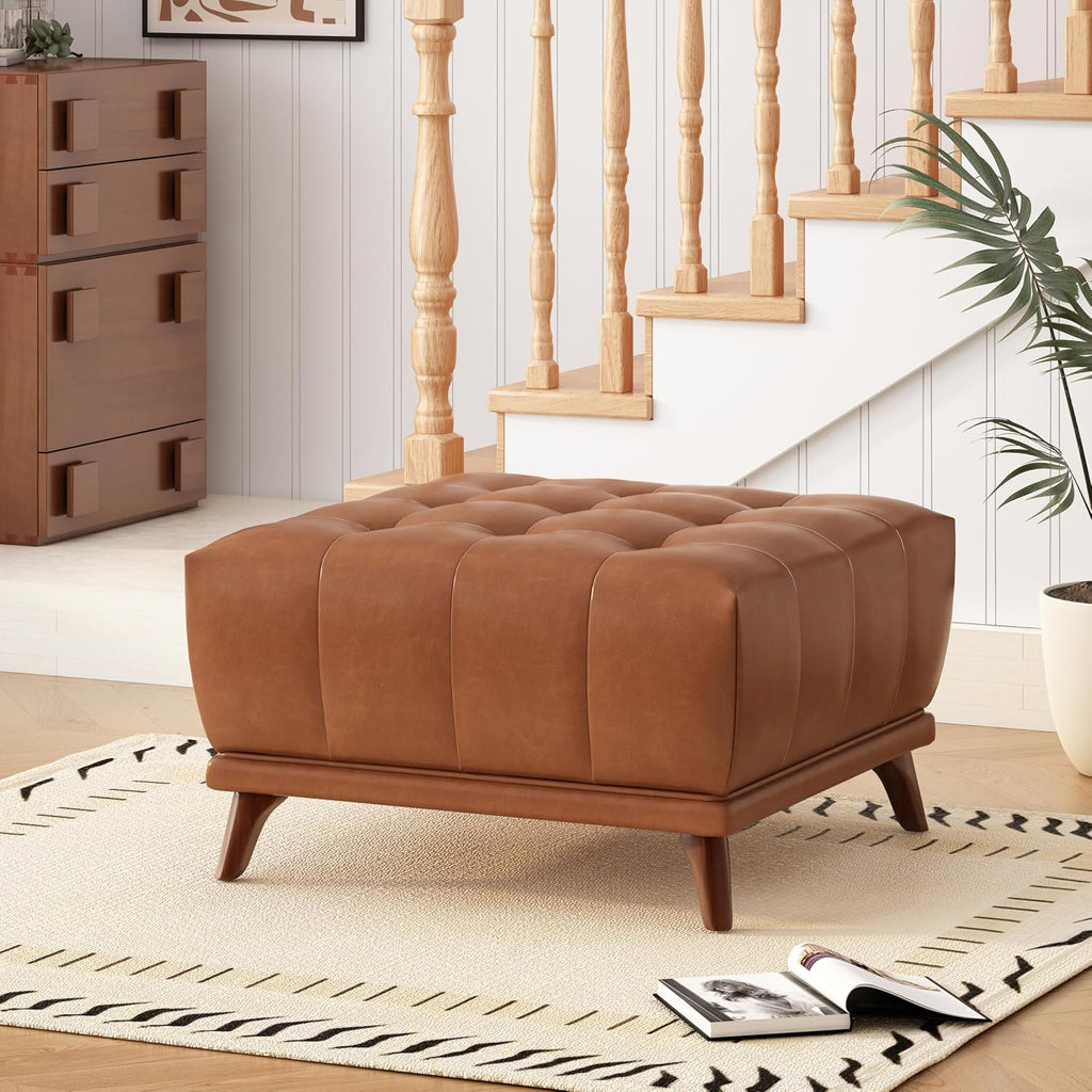 Brown Faux Leather Square Ottoman