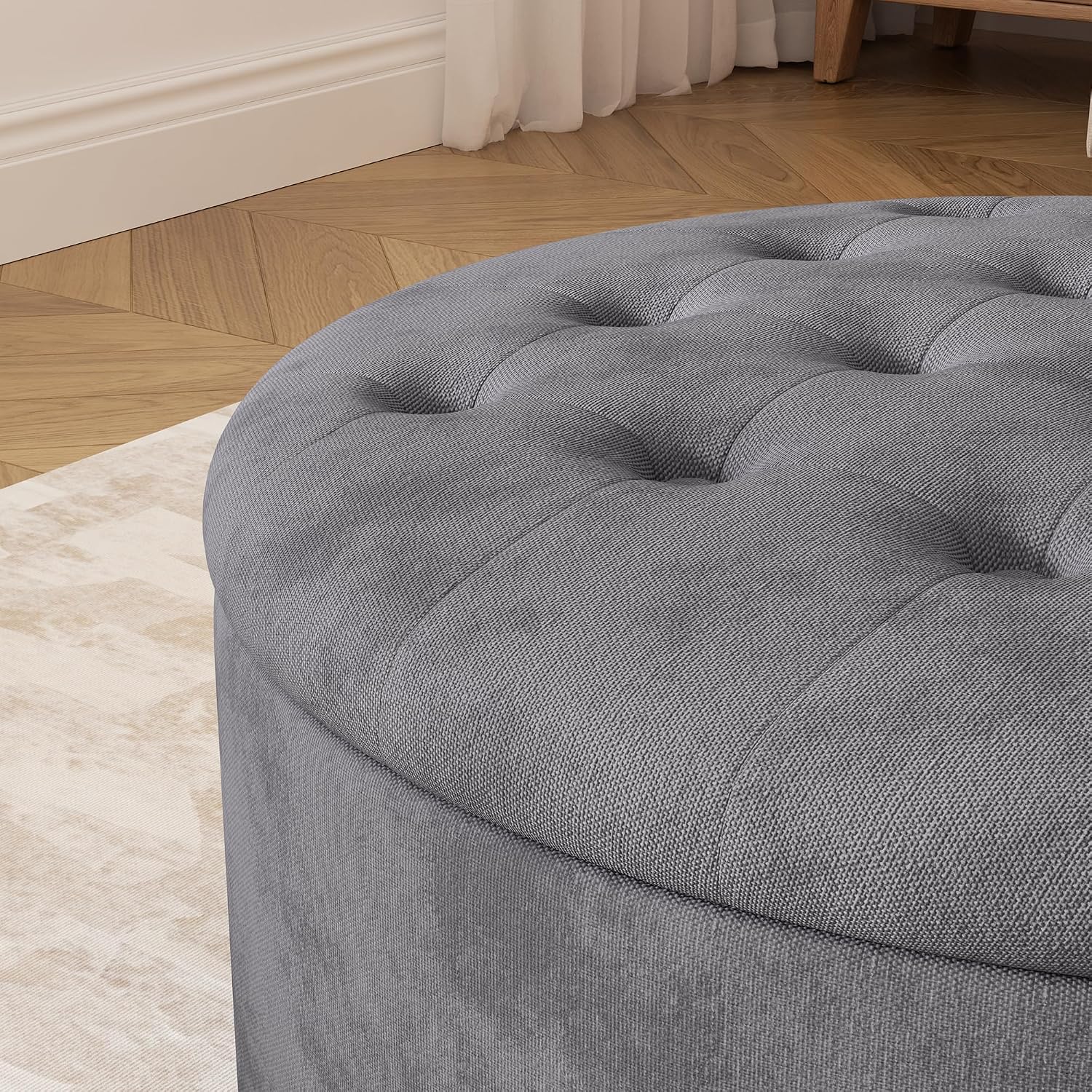 Grey Round Storage Ottoman