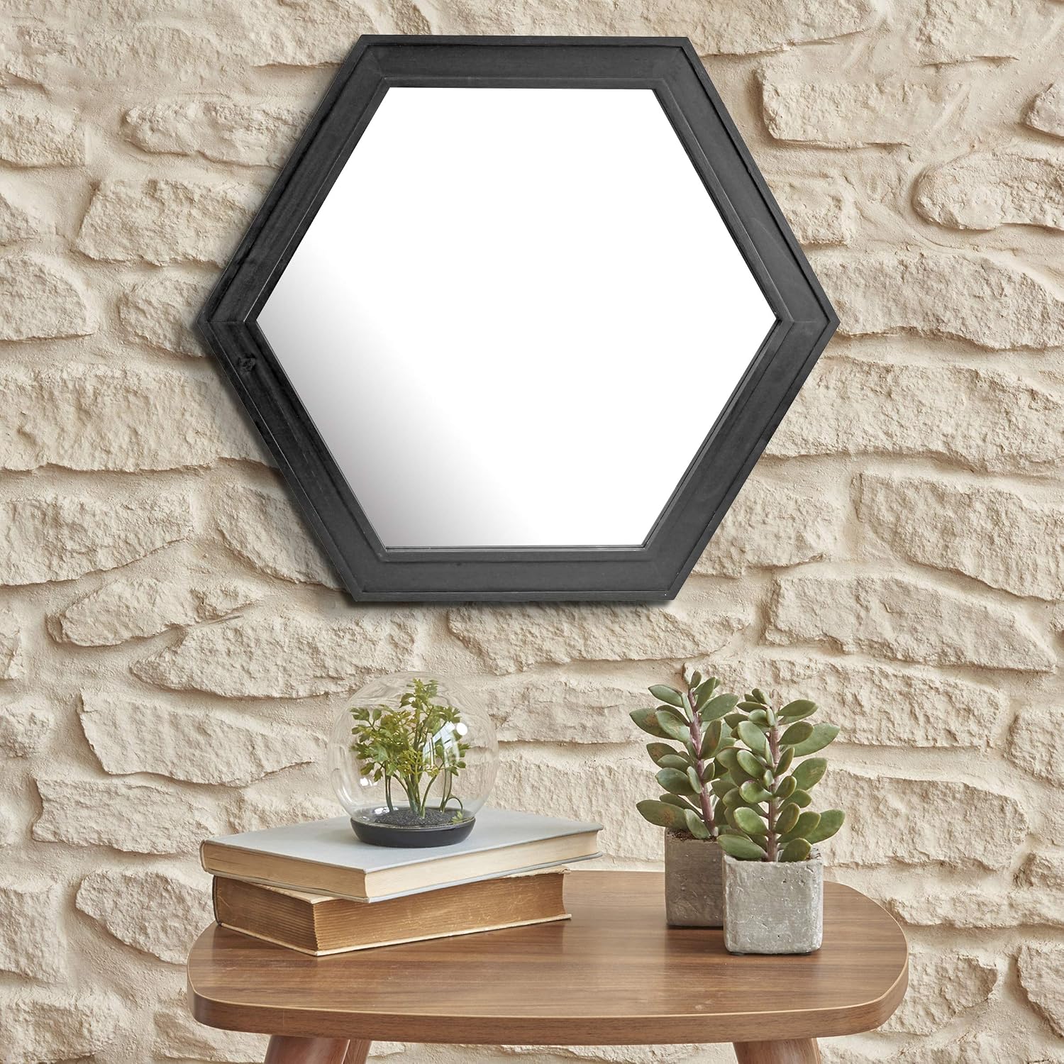 Hexagon Black Framed Wall Mirror